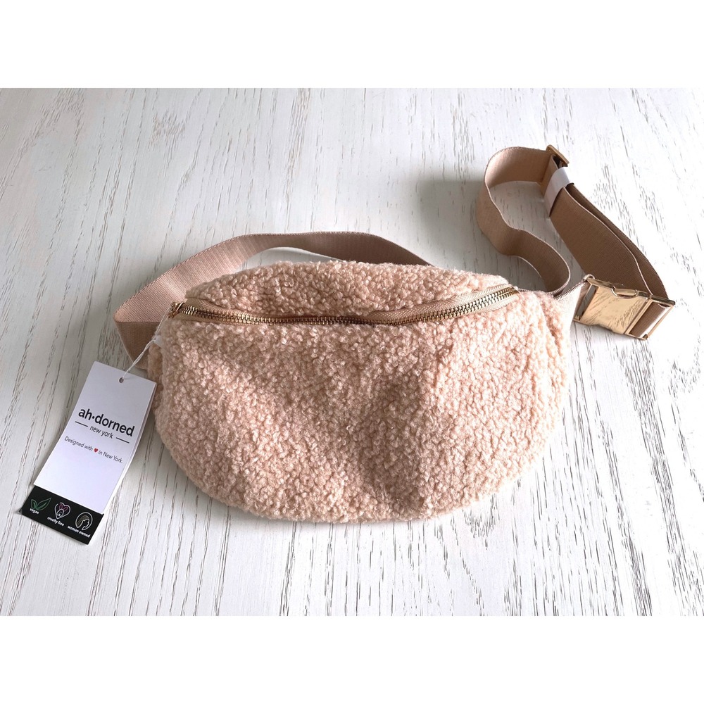 Ah-dorned Vegan Sherpa Belt Bag Camel Tan Faux Shearling Fanny Pack CrossbodyNEW